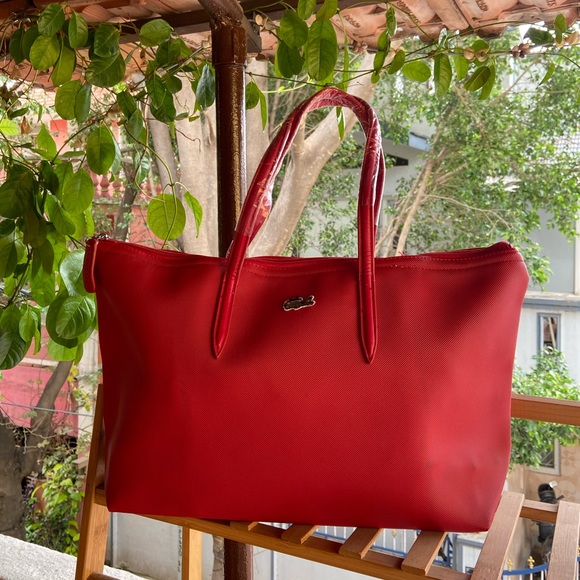 Lacoste Red Solid Tote Bag - Picture 4 of 16